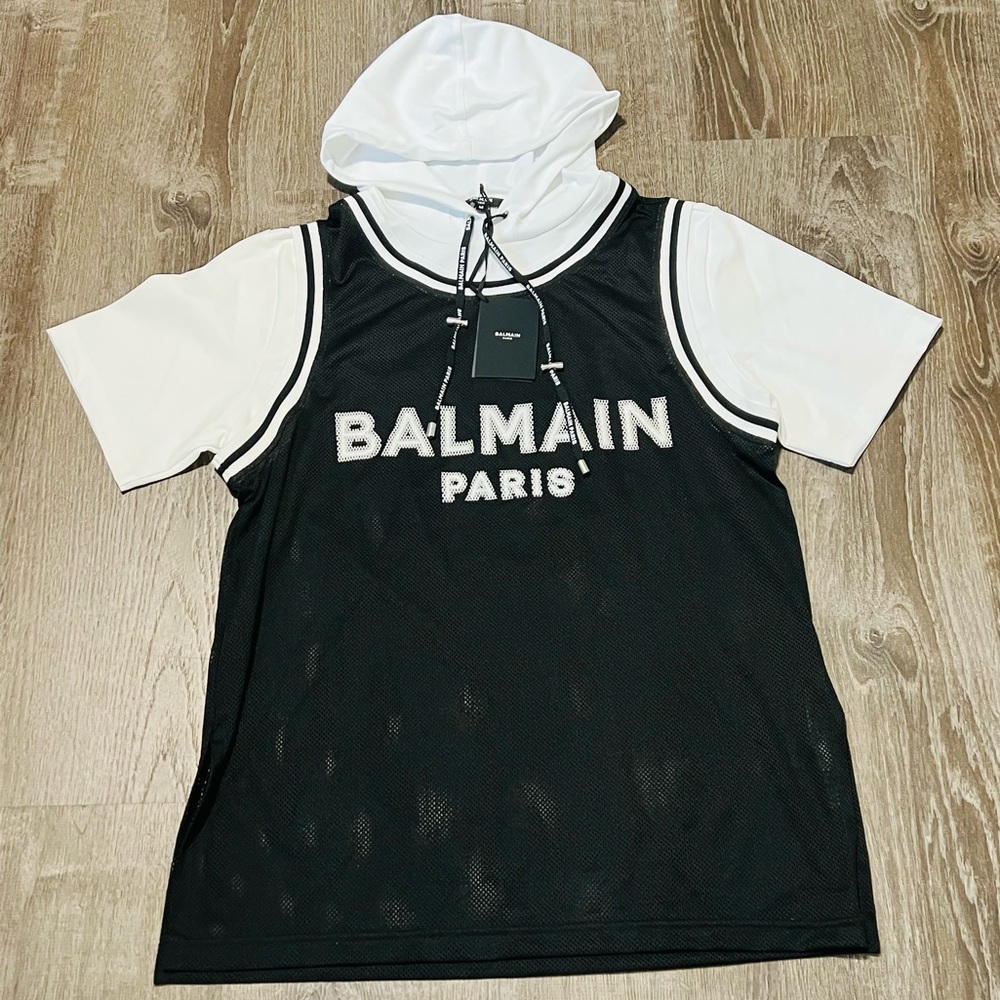 BALMAIN***Men’s Shortsleeve Black Jersey Top***Med. $789